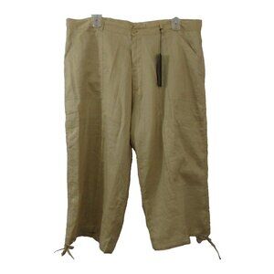 Godbody Capri Size 42 Khaki Lagenlook 100% Linen Pockets Lined Drawstring Ankles